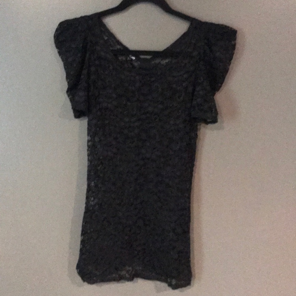 BeBe Black See Through Nylon Top w/ Fake Clip Back
